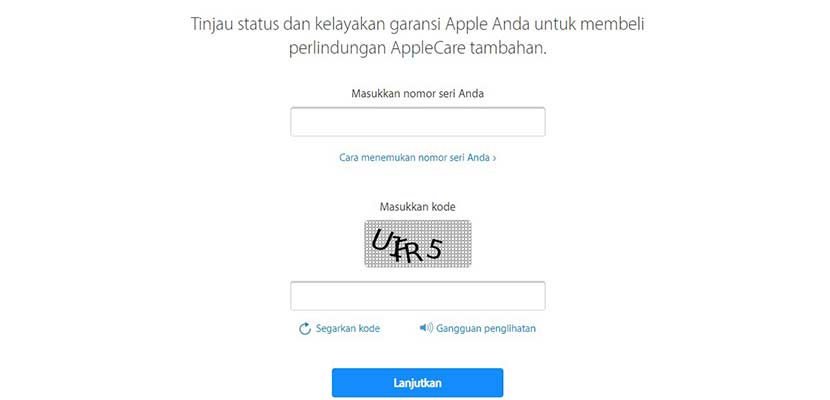 Cek Garansi via Website Check Coverage Apple
