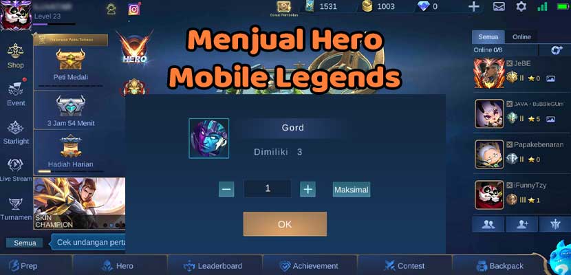 Cara Menjual Hero di Mobile Legends