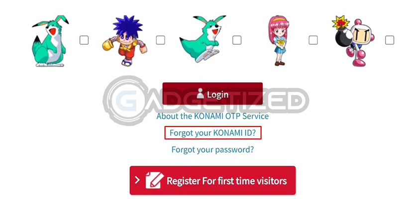 Pilih Forgot Your KONAMI ID